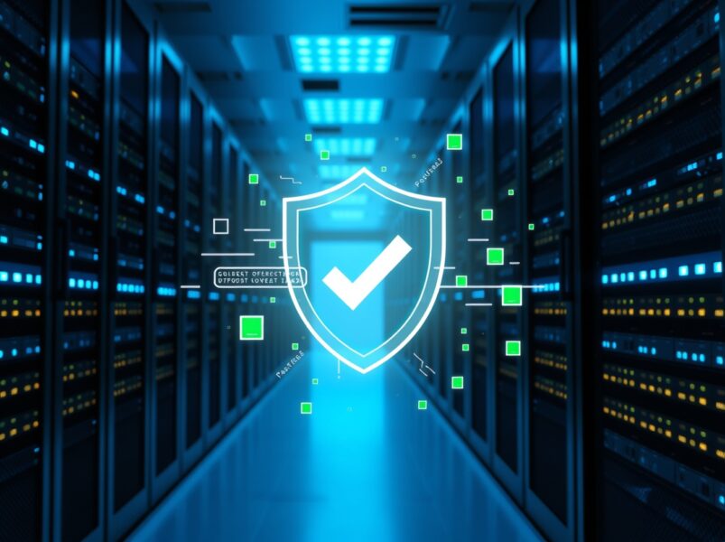 Data center with digital shield overlay representing AI-powered Chrome security fixes