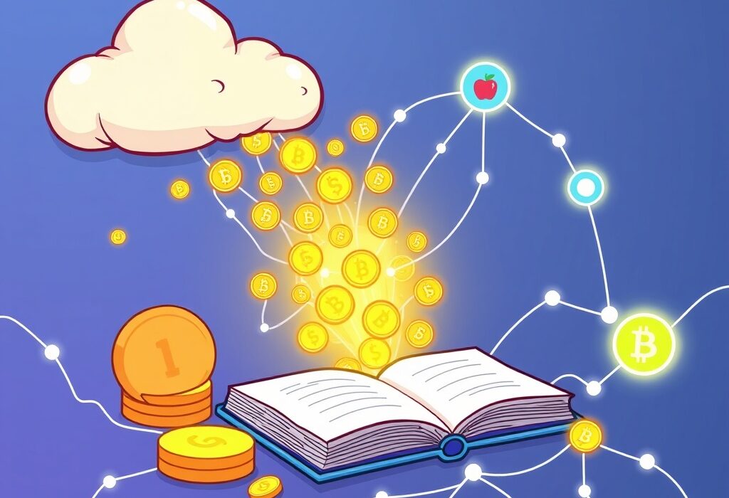 Cartoon illustration showing Google Cloud's new Universal Ledger managing digital assets, symbolizing its role as a powerful Google Cloud Web3 ledger solution.