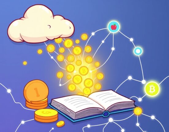 Cartoon illustration showing Google Cloud's new Universal Ledger managing digital assets, symbolizing its role as a powerful Google Cloud Web3 ledger solution.