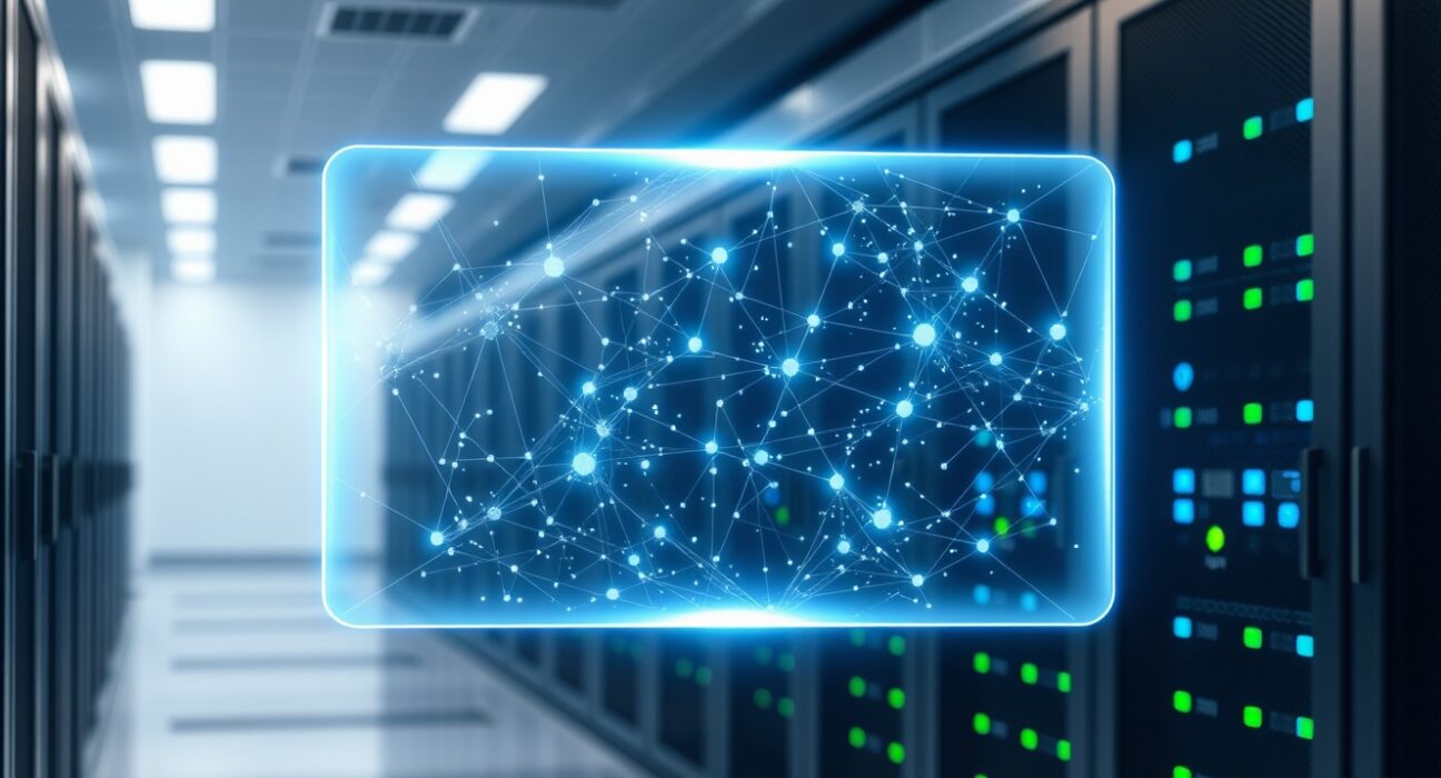 Google's Gemini Enterprise Agent Platform visualized as a secure AI network interface in a data center.
