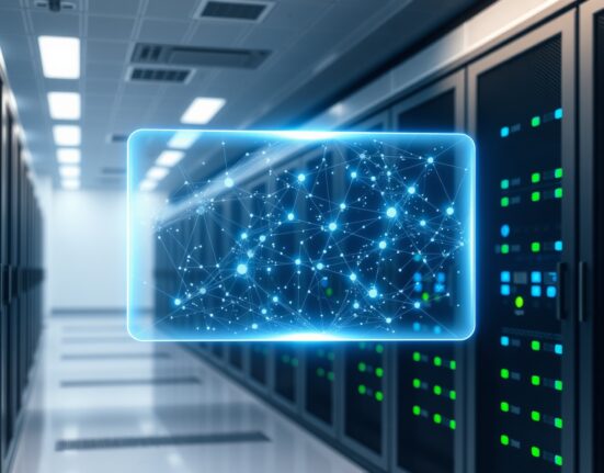 Google's Gemini Enterprise Agent Platform visualized as a secure AI network interface in a data center.