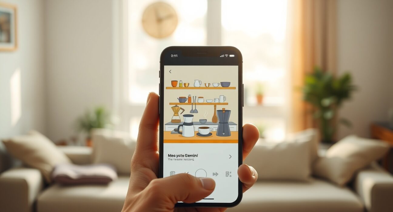 Smartphone displaying Gemini app with personalized AI-generated image of coffee and baking items