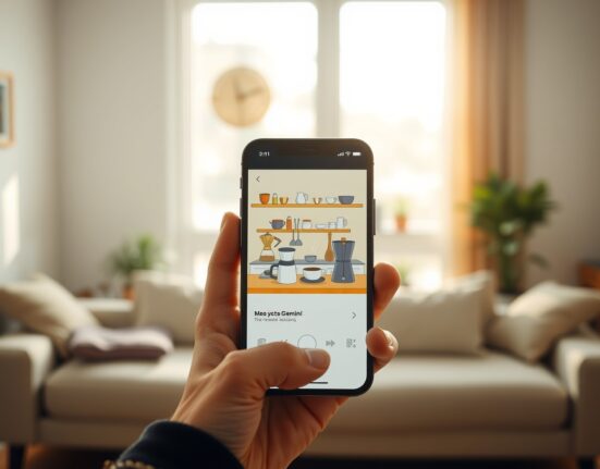 Smartphone displaying Gemini app with personalized AI-generated image of coffee and baking items