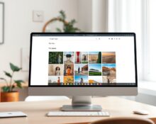 Redesigned Google Images interface with a 'For You' gallery of lifestyle images on a desktop screen in a modern home office setting.