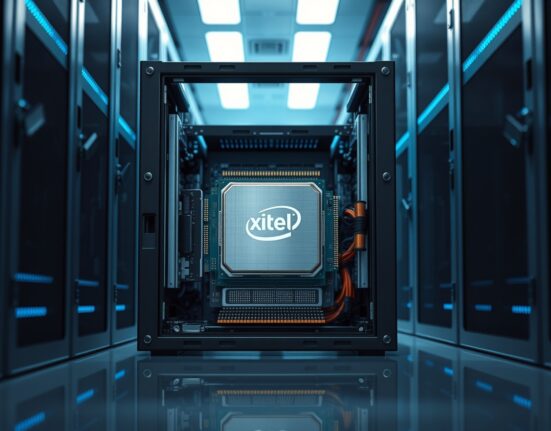 Intel Xeon processor inside a modern data center server, representing the Google and Intel AI infrastructure partnership.