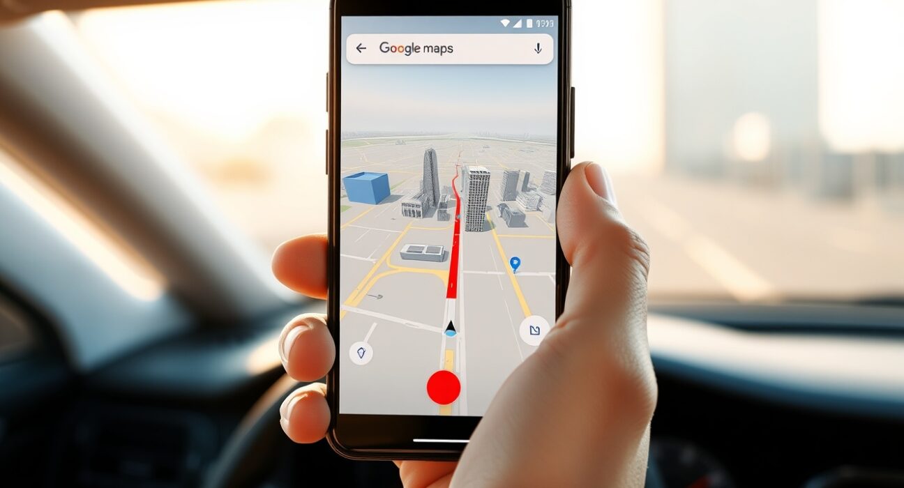Google Maps AI Ask Maps feature demonstration on smartphone showing 3D immersive navigation interface