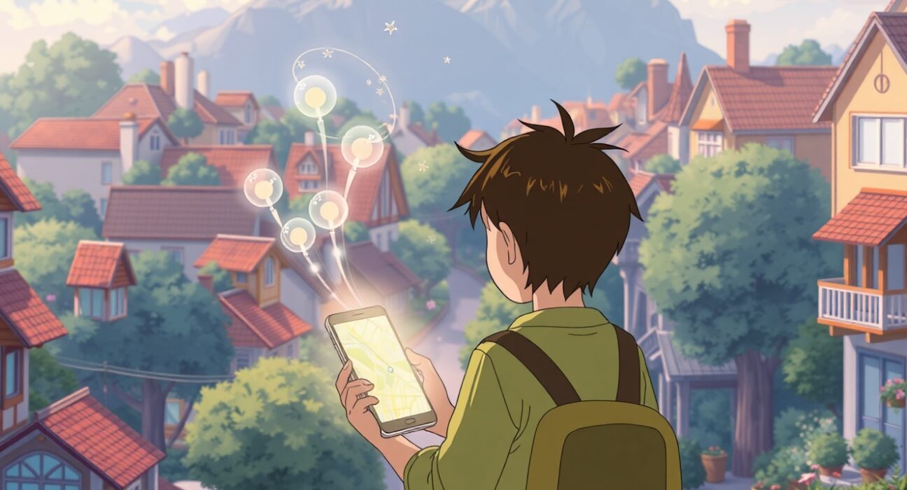 Google Maps Gemini AI providing hands-free navigation assistance to a person walking in a city.