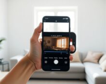 Hand holding smartphone showing Google Photos Video Remix AI editing tool interface with cinematic effects