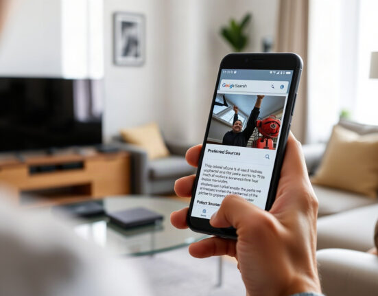 Google Search app showing a news article with a Preferred Sources button on a smartphone screen.