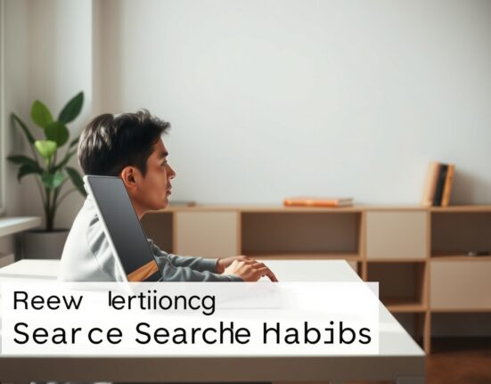 Person searching on a laptop in a sunlit home office, considering alternative search engines
