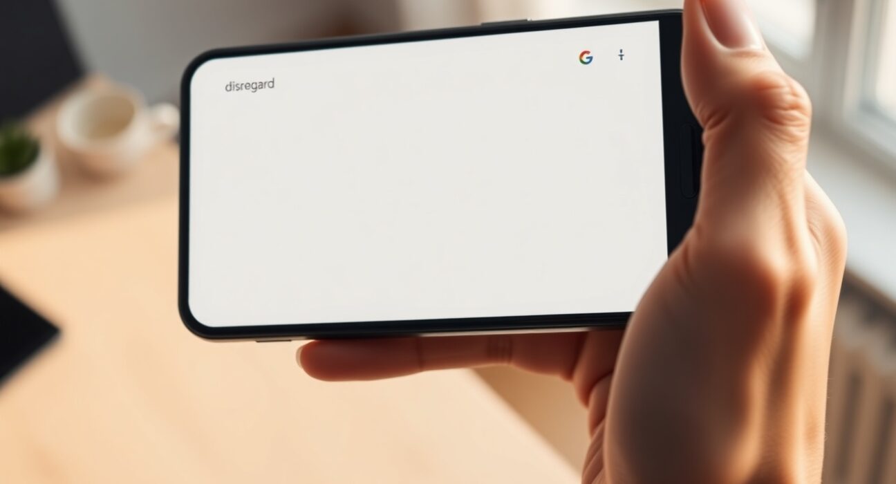 Smartphone displaying Google Search results for the word 'disregard' with a large empty AI summary space.