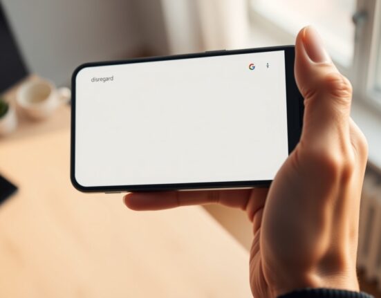 Smartphone displaying Google Search results for the word 'disregard' with a large empty AI summary space.