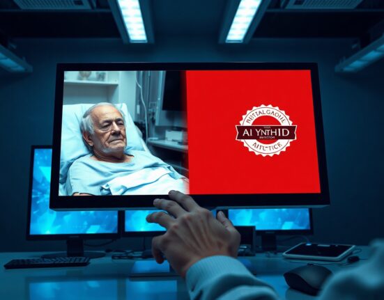 Digital analyst examining SynthID watermark detection on a hoax AI-generated image of Senator McConnell in a hospital bed.