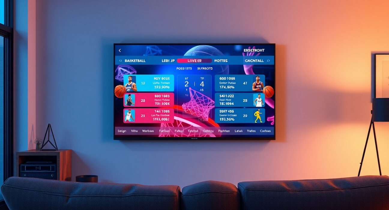Google TV's new Gemini AI interface displaying live sports scores and visual responses in a modern living room setting.