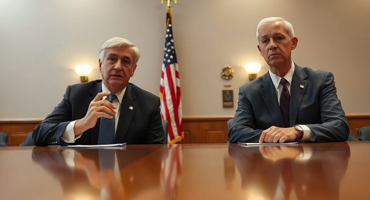 Federal Reserve officials in a boardroom meeting discussing monetary policy strategy