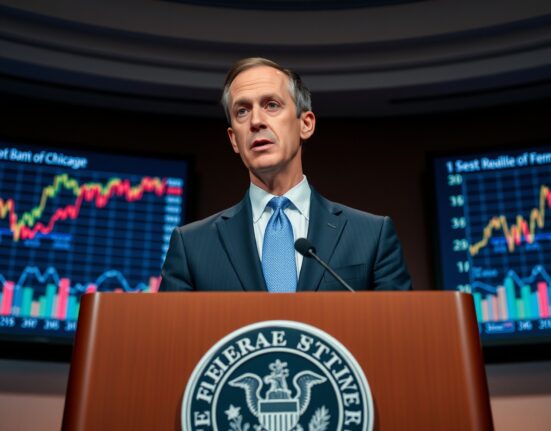 Federal Reserve's Austan Goolsbee discussing inflation warning with economic charts in background