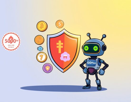 GoPlus Web3 security fund protecting blockchain assets with a digital shield, emphasizing enhanced safety in decentralized finance.