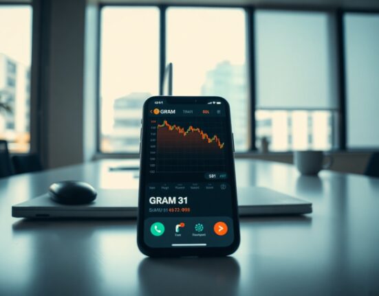 Smartphone showing GRAM decline and SOL rise on crypto trading app