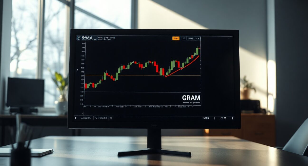 Cryptocurrency trading chart showing GRAM token price decline