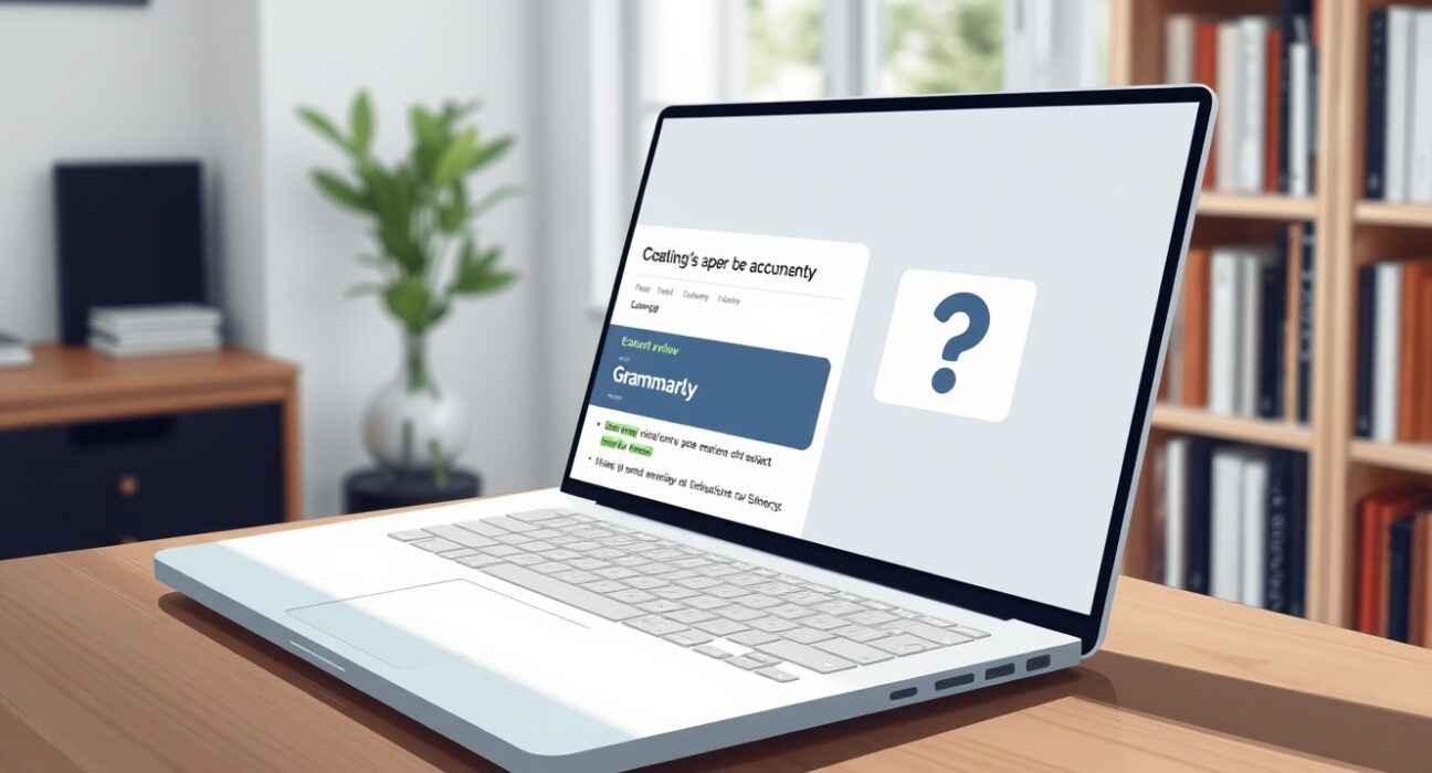 Grammarly's expert review interface on a laptop screen, highlighting the debate about AI versus