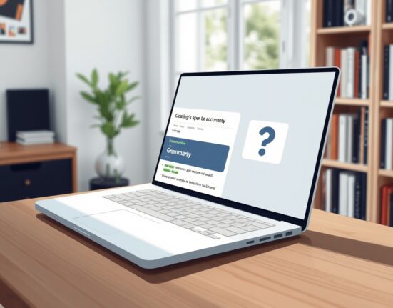 Grammarly's expert review interface on a laptop screen, highlighting the debate about AI