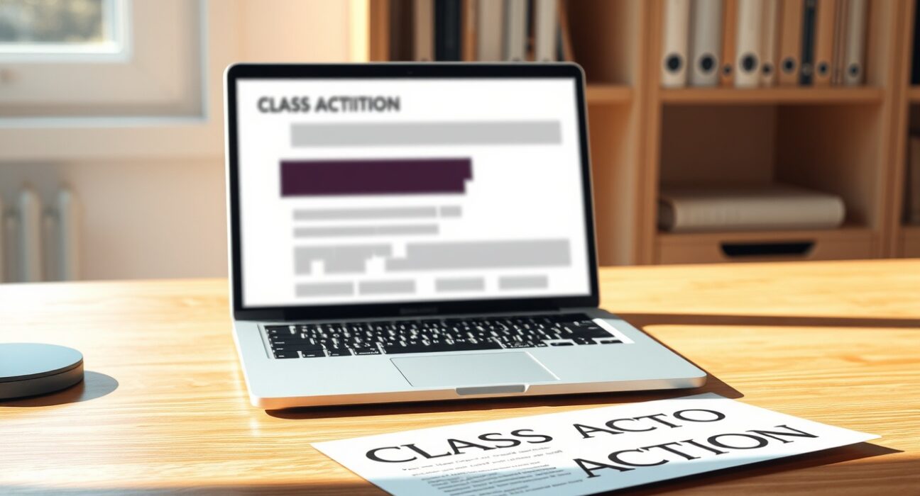 Grammarly lawsuit over AI impersonation feature shows laptop with legal documents on desk