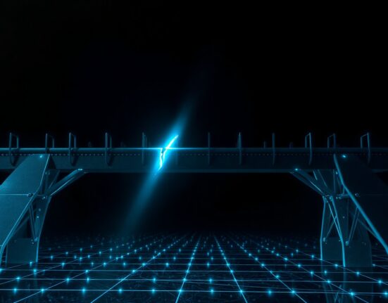 Fractured digital bridge representing Gravity Bridge hack with glowing blockchain nodes in background