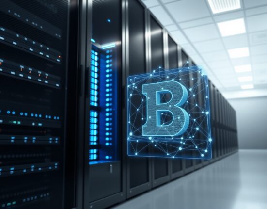 Gravity Layer 1 blockchain testnet infrastructure and network visualization in a data center.