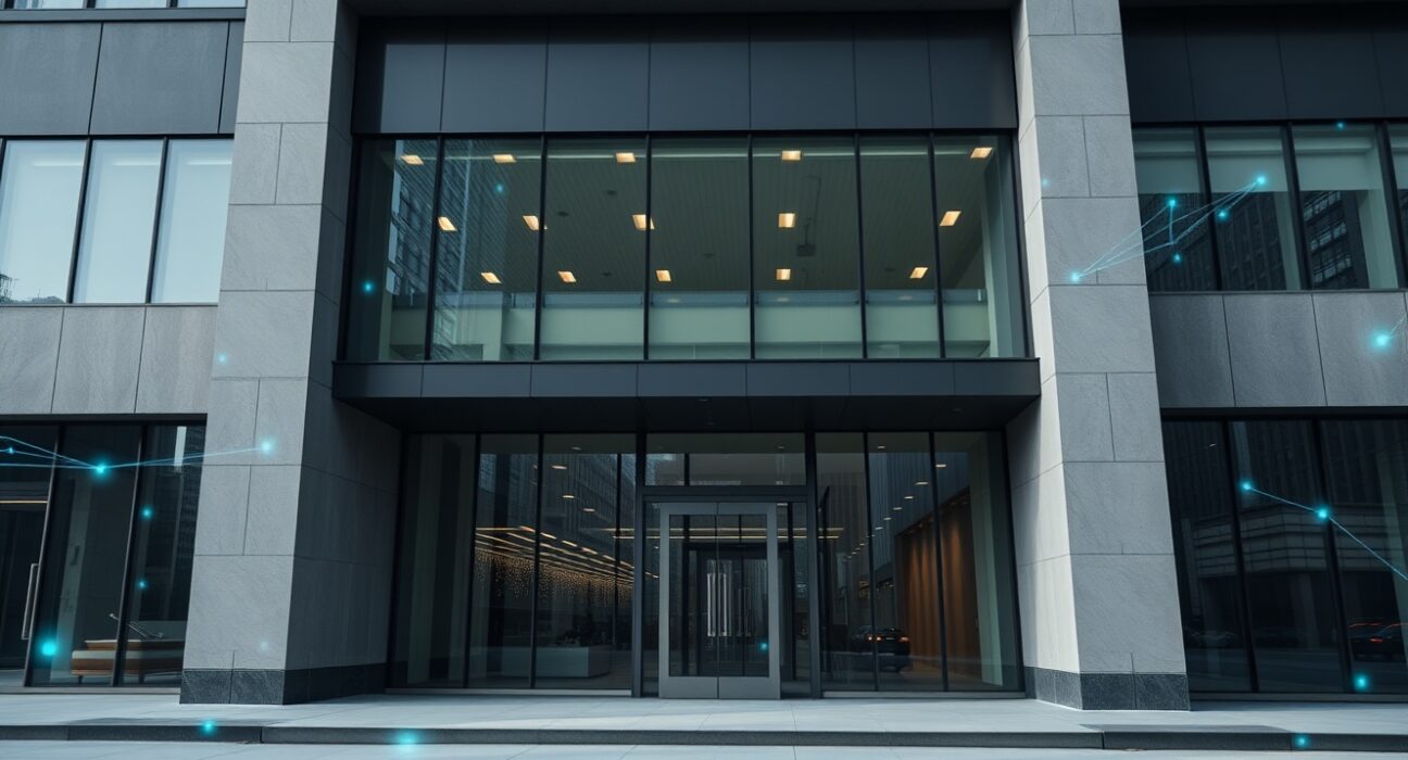 Modern financial building exterior representing Grayscale's corporate headquarters