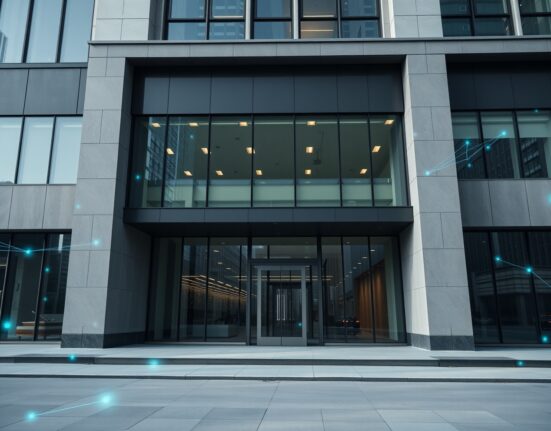Modern financial building exterior representing Grayscale's corporate headquarters