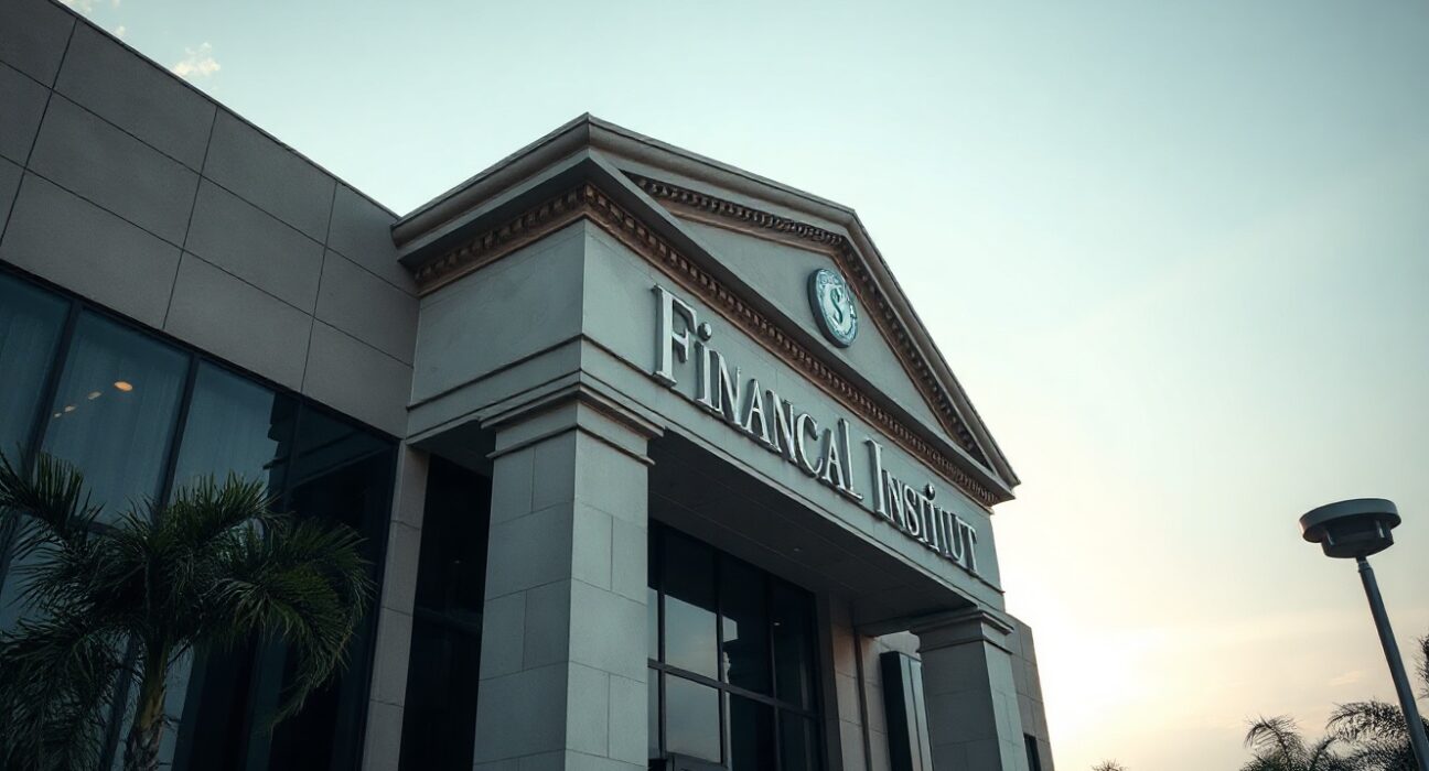 Grayscale logo on a building facade, symbolizing institutional crypto asset management