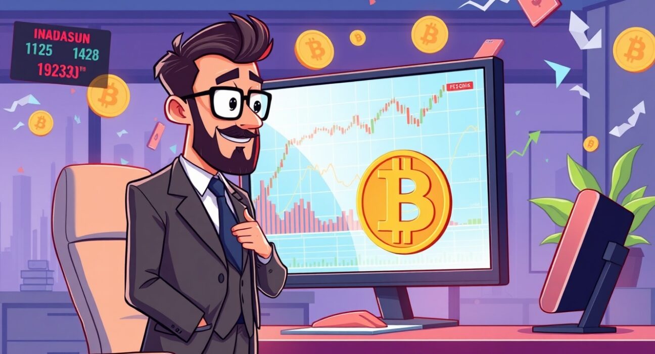 Hedge fund manager analyzing Grayscale Bitcoin Trust investment data with cryptocurrency charts
