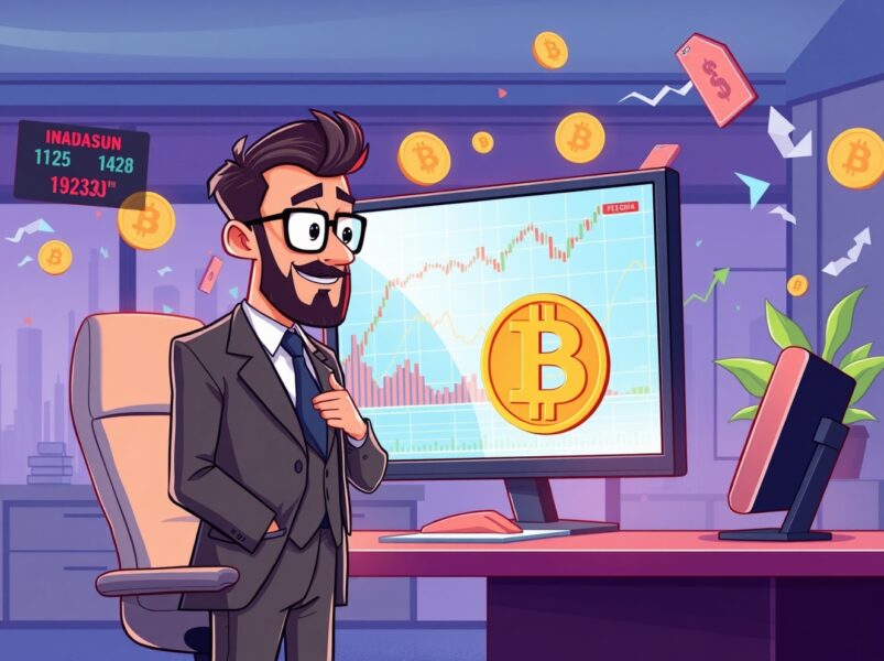 Hedge fund manager analyzing Grayscale Bitcoin Trust investment data with cryptocurrency charts