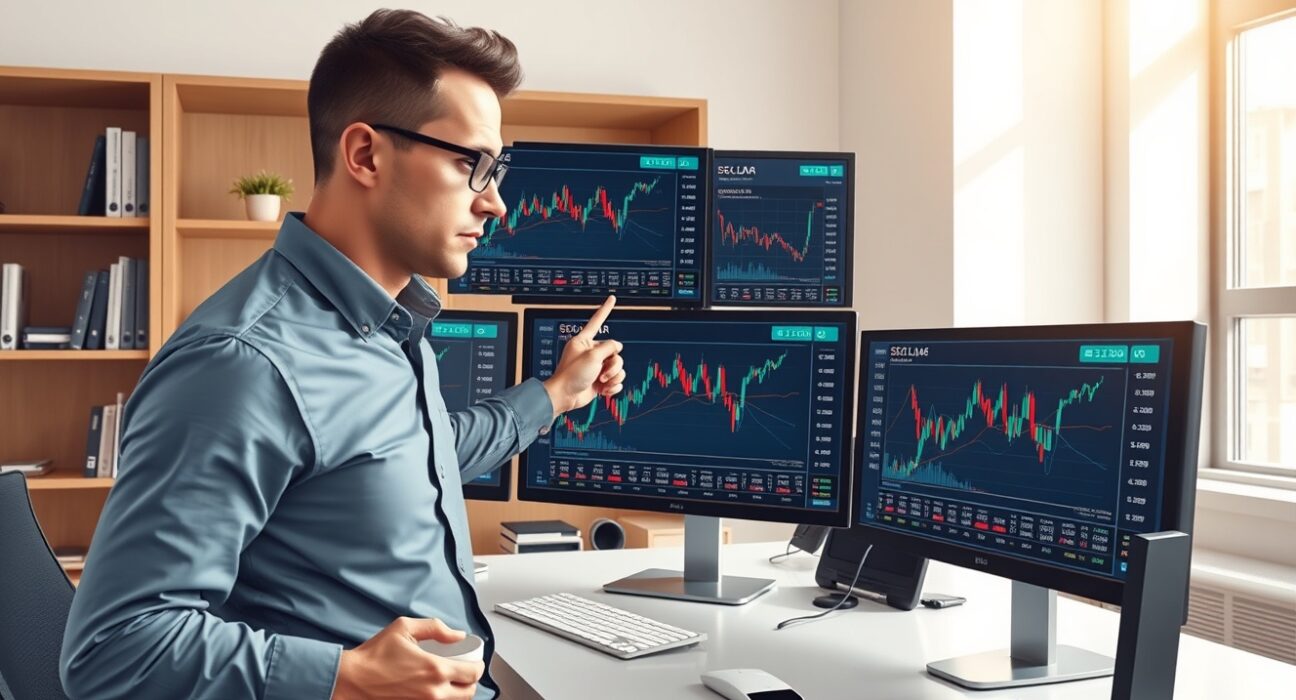 Financial analyst reviewing cryptocurrency market data for Ethereum and Solana investment opportunities.