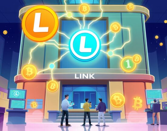 Grayscale LINK ETF trading on vibrant digital stock exchange with Chainlink cryptocurrency integration