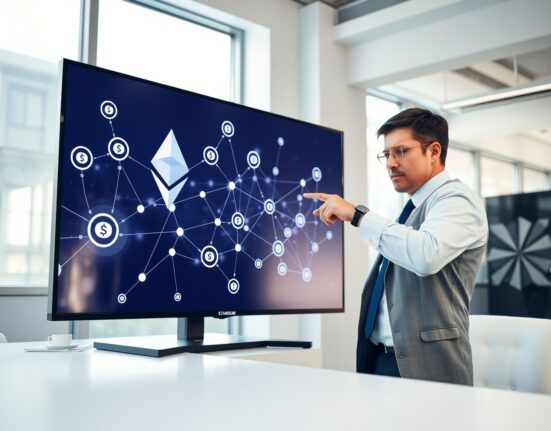 Analyst presenting Ethereum network and ETH issuance model on screen