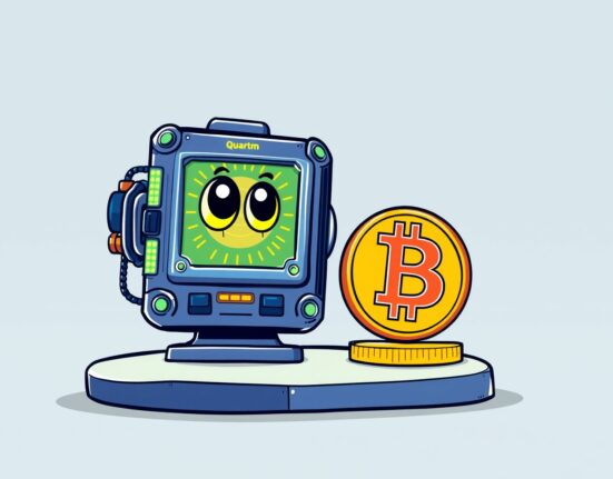 A cartoon illustration explaining why quantum computing fears are unlikely to impact Bitcoin security in the short term.