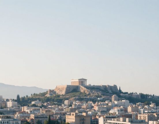 Athens skyline with Acropolis, symbolizing Greece's economic landscape as inflation cools.
