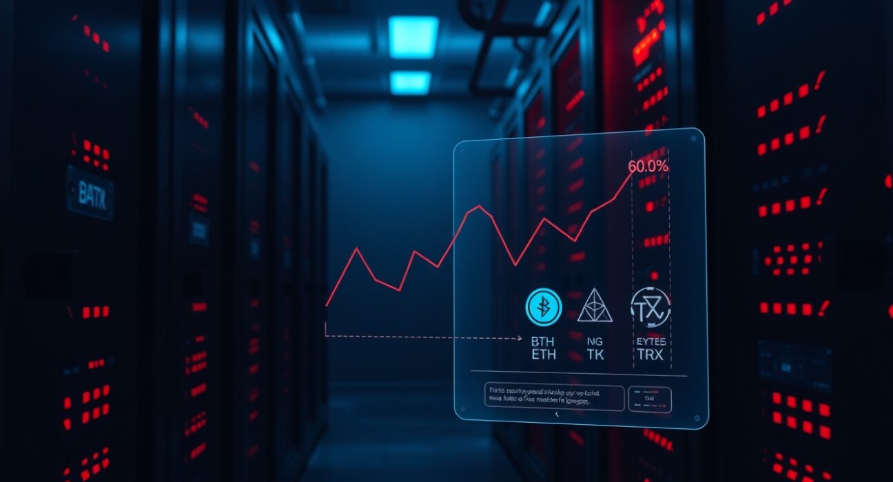 Grinex cryptocurrency exchange hack depicted through a compromised server room with security alerts.