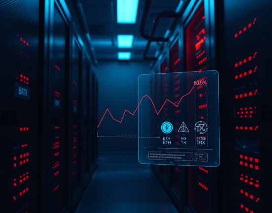 Grinex cryptocurrency exchange hack depicted through a compromised server room with security alerts.