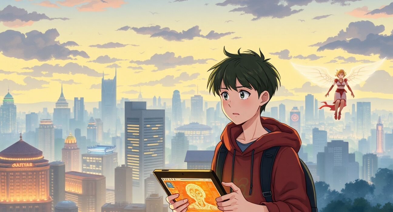 Ghibli-style illustration of AI chatbot safety concerns for teenagers and children