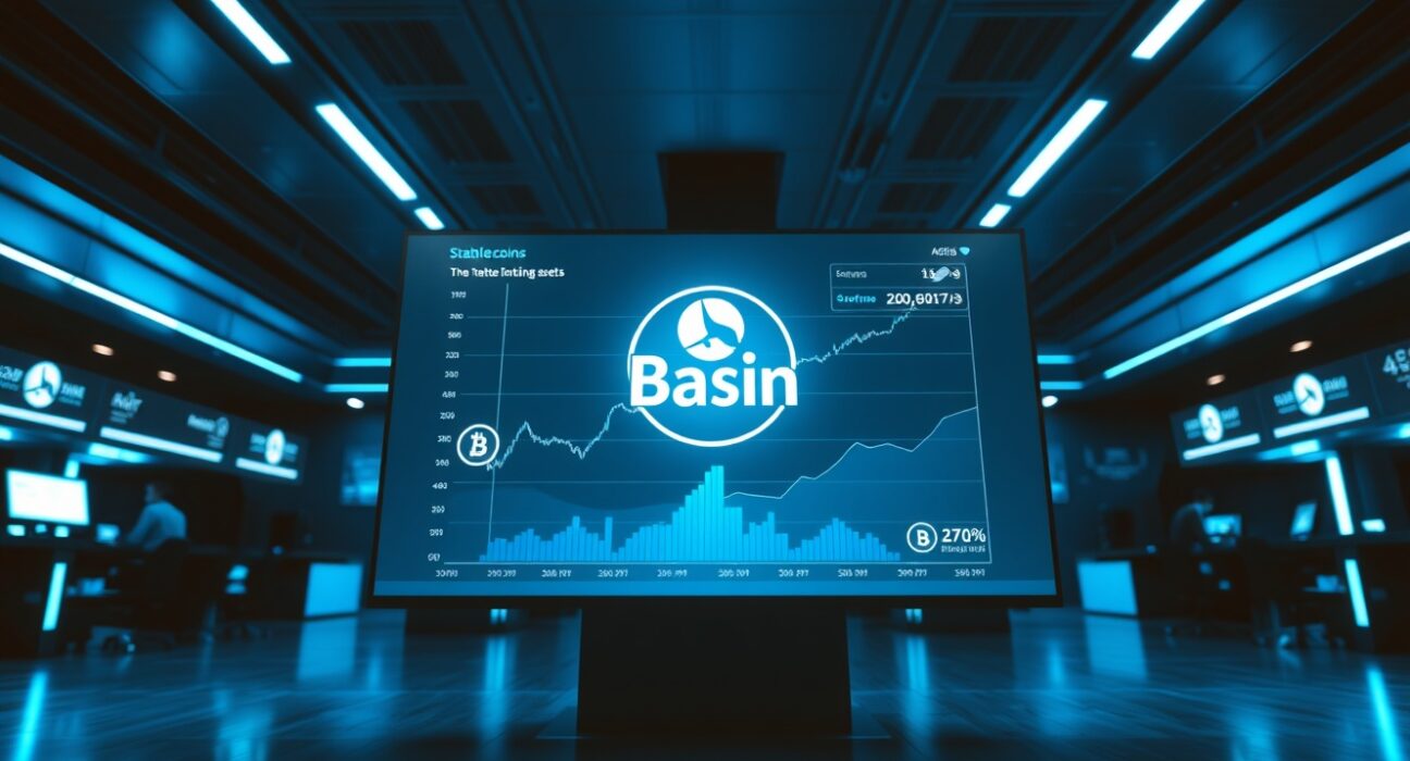 Digital display showing Basin liquidity dashboard for tokenized real-world asset redemptions
