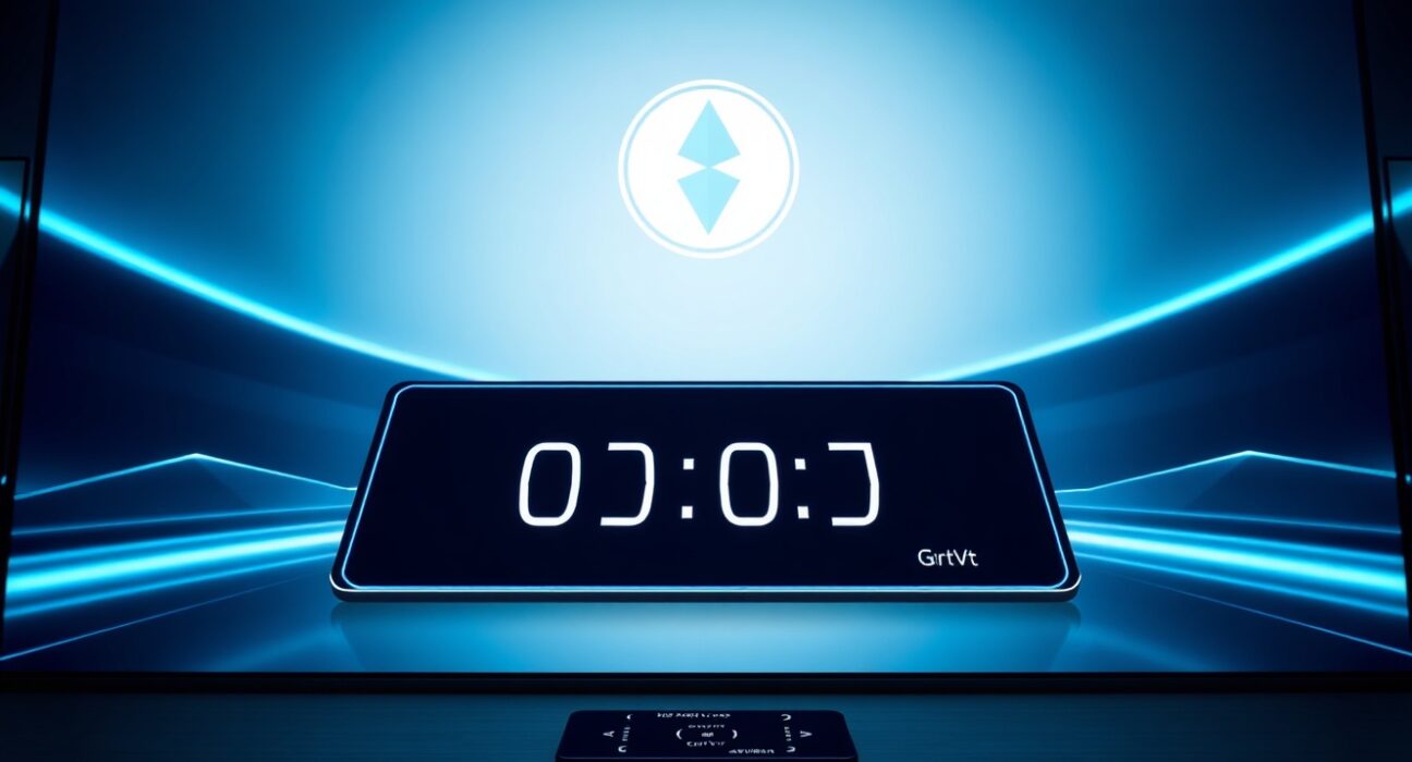 Digital countdown and GRVT token icon on a dark interface