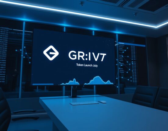 GRVT exchange interface showing a token launch countdown for July 2025