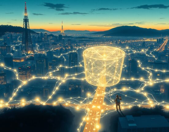 Guide Labs interpretable LLM architecture revealing transparent AI decision pathways in futuristic setting