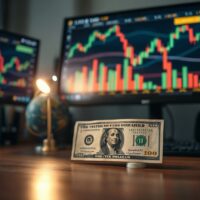 US dollar banknote with financial charts in background representing currency market stability