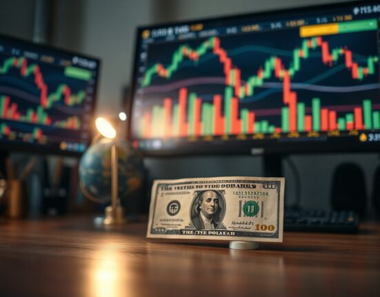 US dollar banknote with financial charts in background representing currency market stability