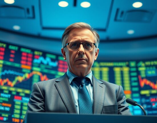 Jeffrey Gundlach speaking at a financial conference with economic data screens in background