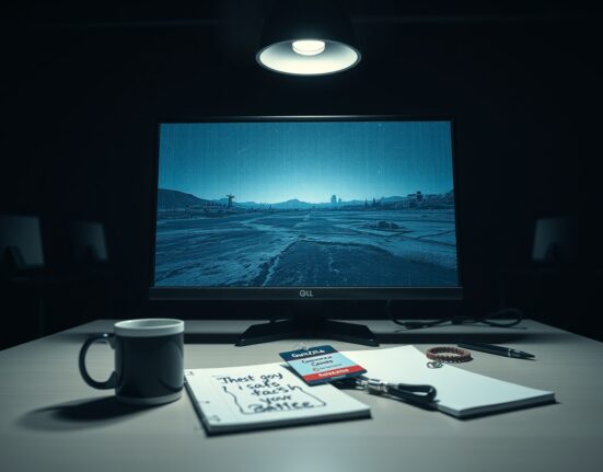 Empty developer workstation at Gunzilla Games symbolizing the studio's reported financial crisis and unpaid staff.