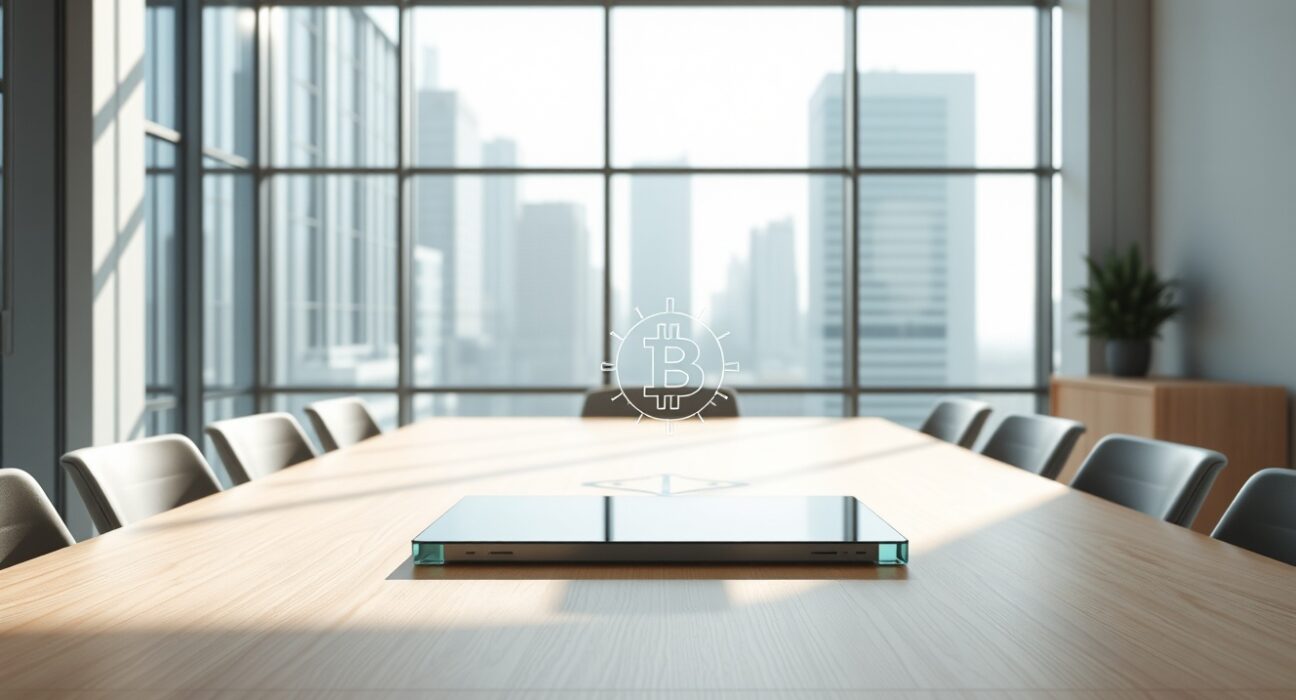 H100 corporate Bitcoin strategy visualized in a Scandinavian boardroom setting